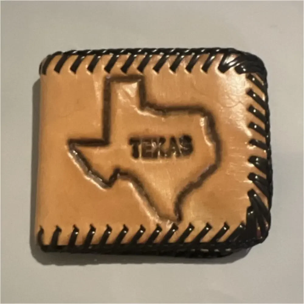 Men's Bifold Folding Wallet Texas Theme Stitched Accent Brown/Black Solid